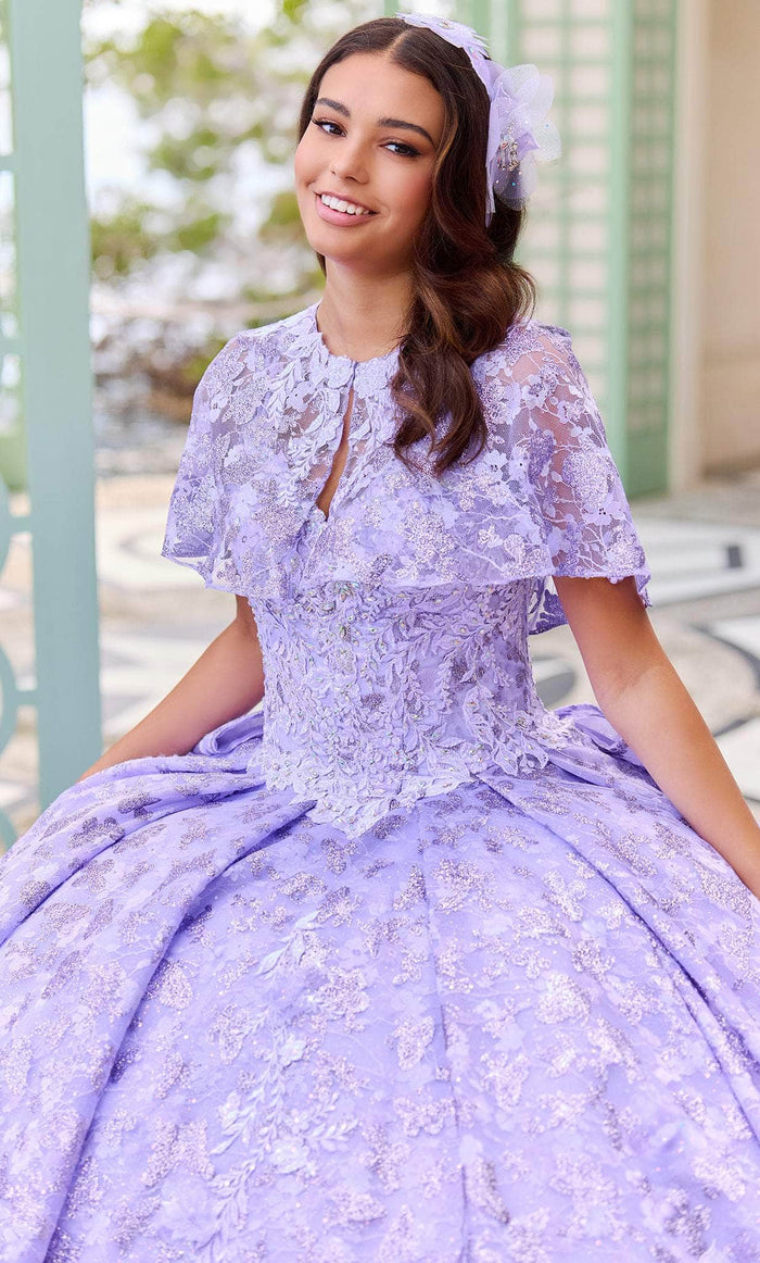 Princesa by Ariana Vara PR30139 - Bolero-Attached Floral Ball Gown Special Occasion Dress 00 / Lavender
