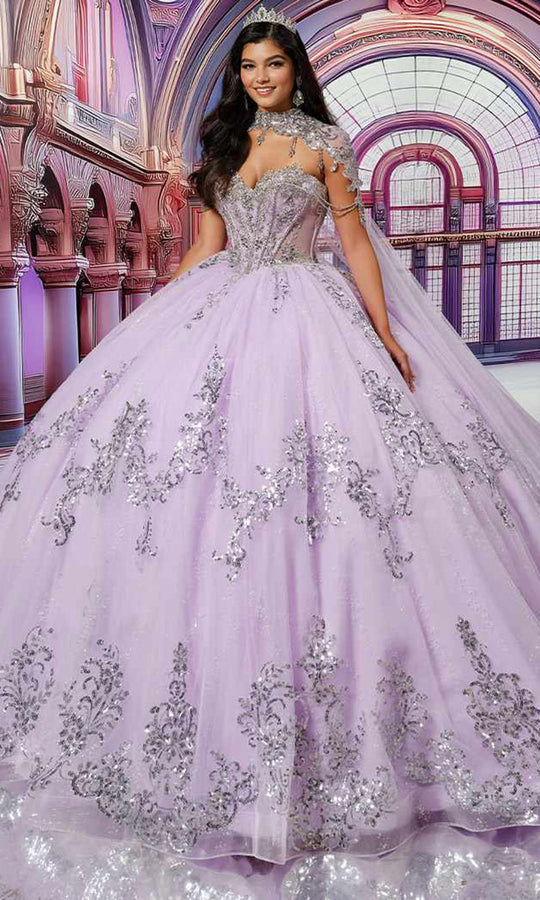 Princesa PR30223 - Strapless Sequin Ballgown with Cape