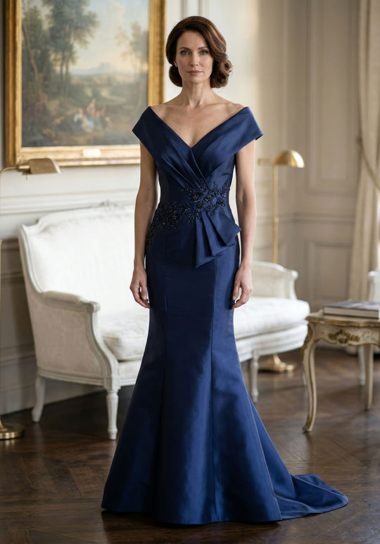 MGNY By Mori Lee 2070053 - Beaded Floral Surplice V-Neck Evening Gown