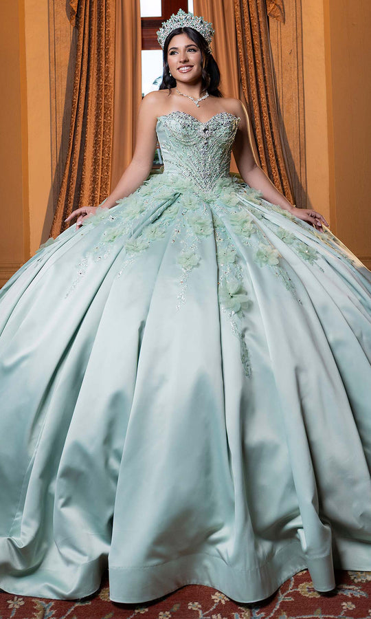 Vizcaya by Mori Lee 4080006 - Floral Accent Pleated Satin Ballgown