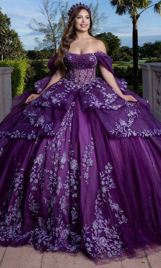 Vizcaya by Mori Lee 4080027 - Glitter Floral Applique Ruffled Ballgown