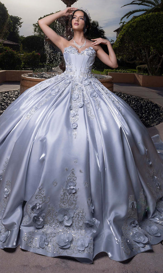 Vizcaya by Mori Lee 4080033 - Floral Applique Satin Pleated Ballgown