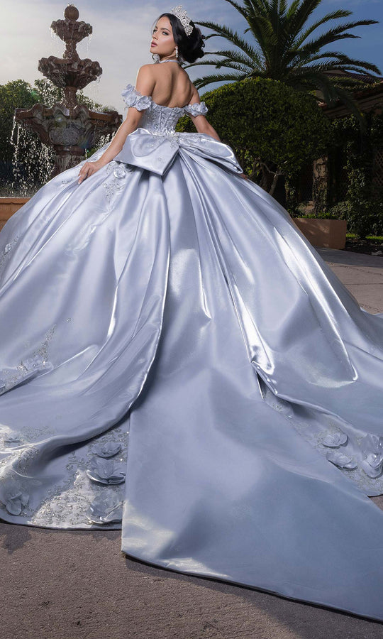 Vizcaya by Mori Lee 4080033 - Floral Applique Satin Pleated Ballgown
