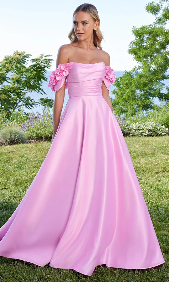 Mori Lee 49322 - Detachable Floral Sleeve Satin A-Line Gown