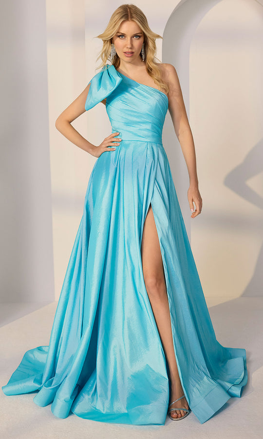 Mori Lee 49200 - Oversized Bow Asymmetric Taffeta Gown