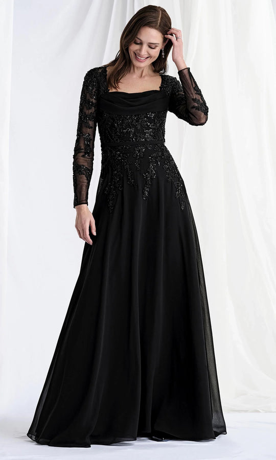 MGNY By Mori Lee 73185 - Beaded Applique Long Sleeve Formal Gown