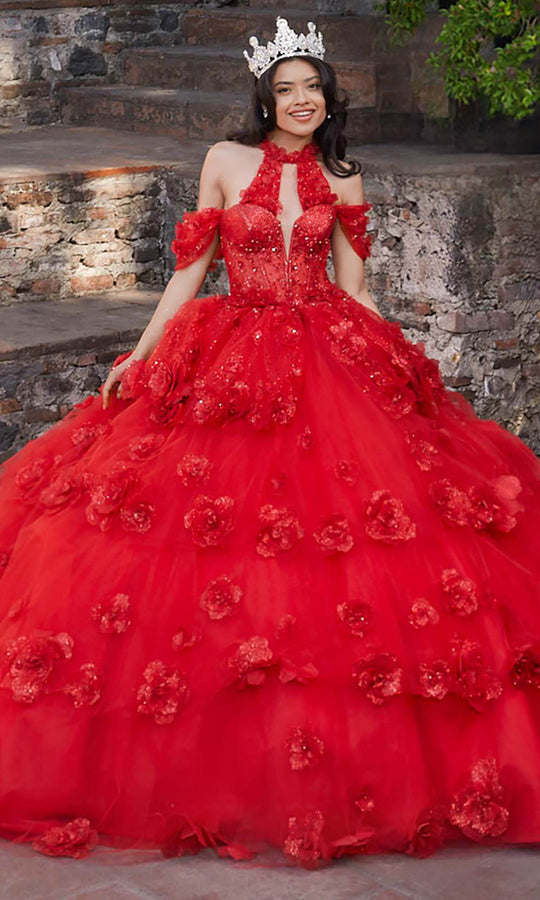 Vizcaya by Mori Lee 89538 - Plunging Neck Floral Applique Ballgown