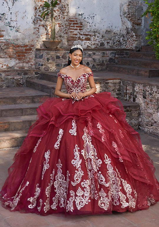 Vizcaya by Mori Lee 89556 - Metallic Lace Ruffle Quince Ballgown