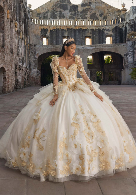 Vizcaya by Mori Lee 89558 - Floral Applique Tiered Tulle Ballgown
