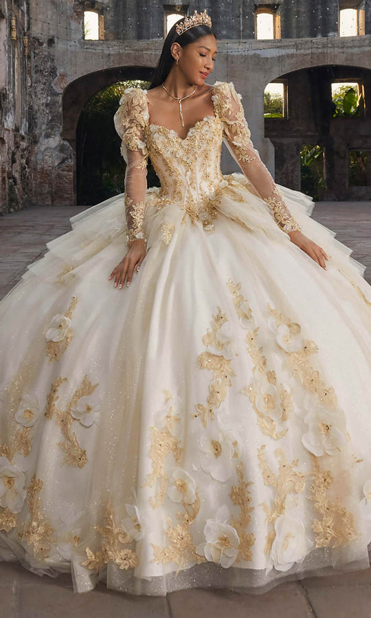 Vizcaya by Mori Lee 89558 - Floral Applique Tiered Tulle Ballgown