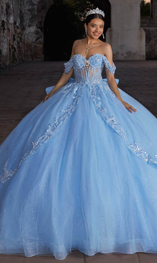 Vizcaya by Mori Lee 89561 - Floral Applique Peplum Tulle Ballgown