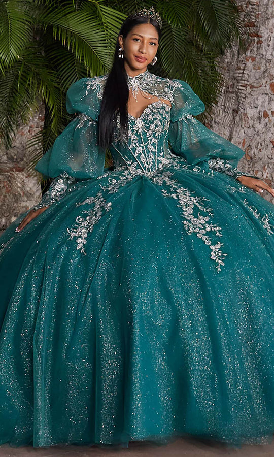 Vizcaya by Mori Lee 89563 - Metallic Floral Bishop Sleeve Ballgown