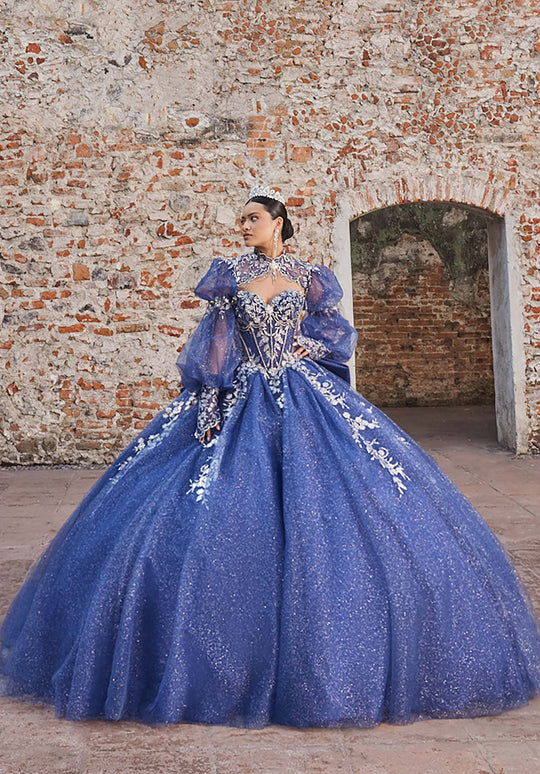 Vizcaya by Mori Lee 89563 - Metallic Floral Bishop Sleeve Ballgown