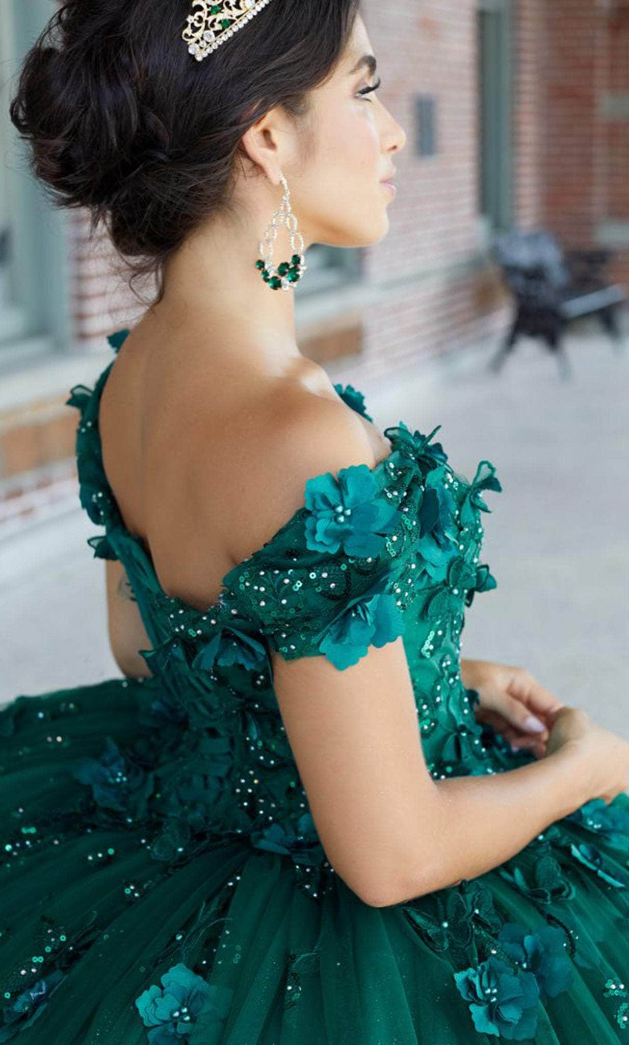 Emerald Green Satin Ball Gown Half Sleeve Wedding Dresses 67300 viniod –  Viniodress
