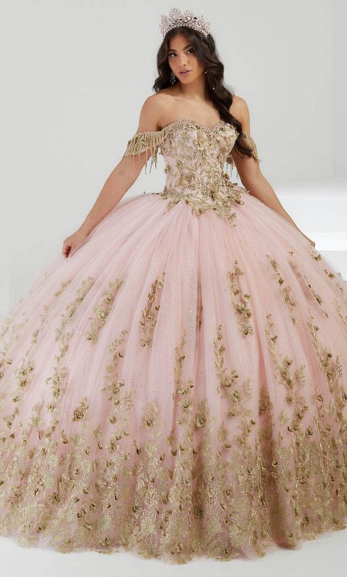Quinceanera Collection 26056 - Off-Shoulder Embellished Ballgown Ball Gowns 0 / Blush/Gold