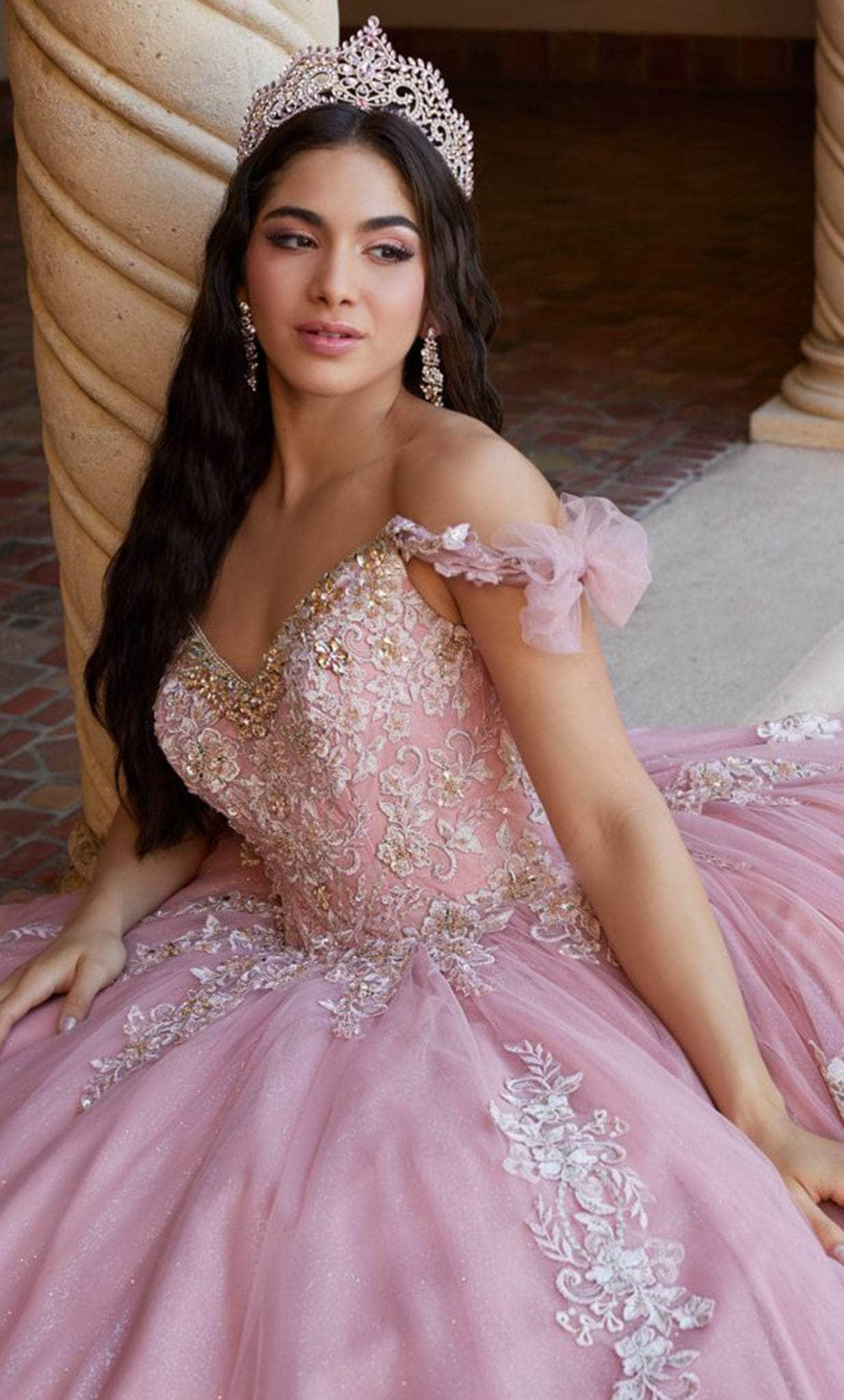 Quinceanera Collection 26059 - V-Neck Embroidered Ballgown 16 / Dusty Rose/Champagne