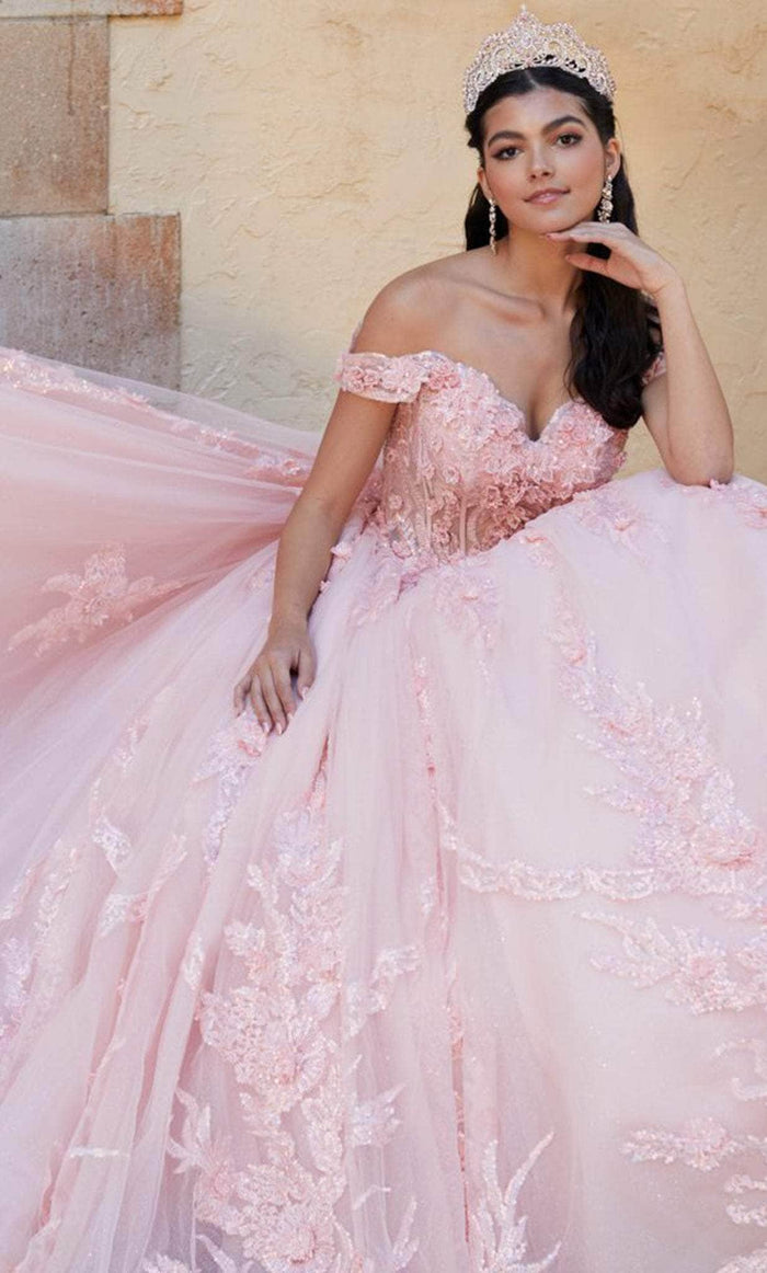 Quinceanera Collection 26063 - Off-Shoulder Embroidered Ballgown Quinceanera Dresses 0 / Blush