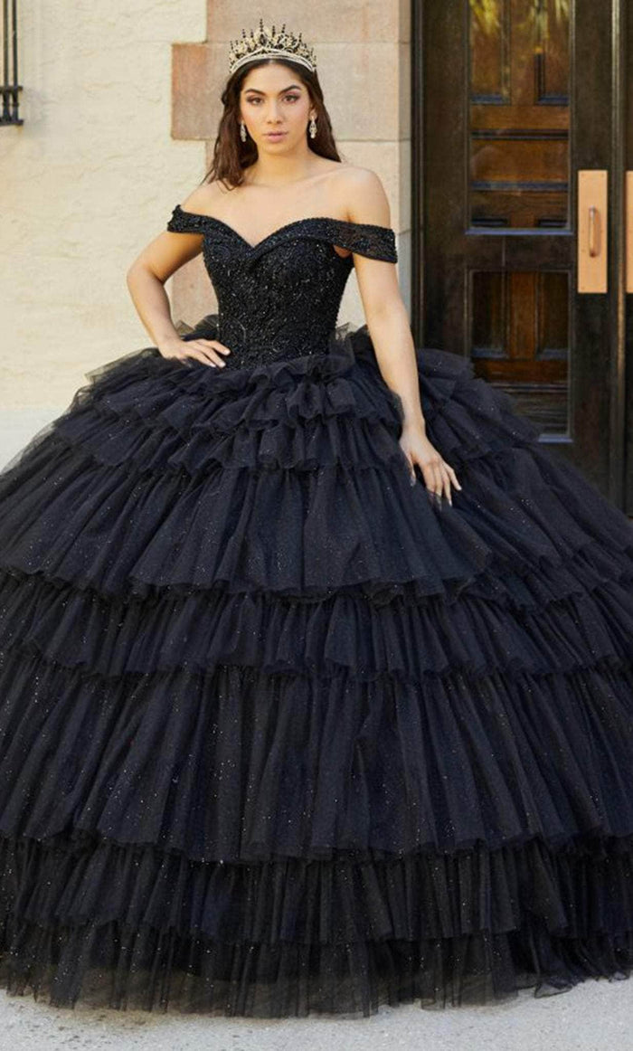 Quinceanera Collection 26068 - Off Shoulder Tiered Ball Gown Quinceanera Dresses 0 / Black