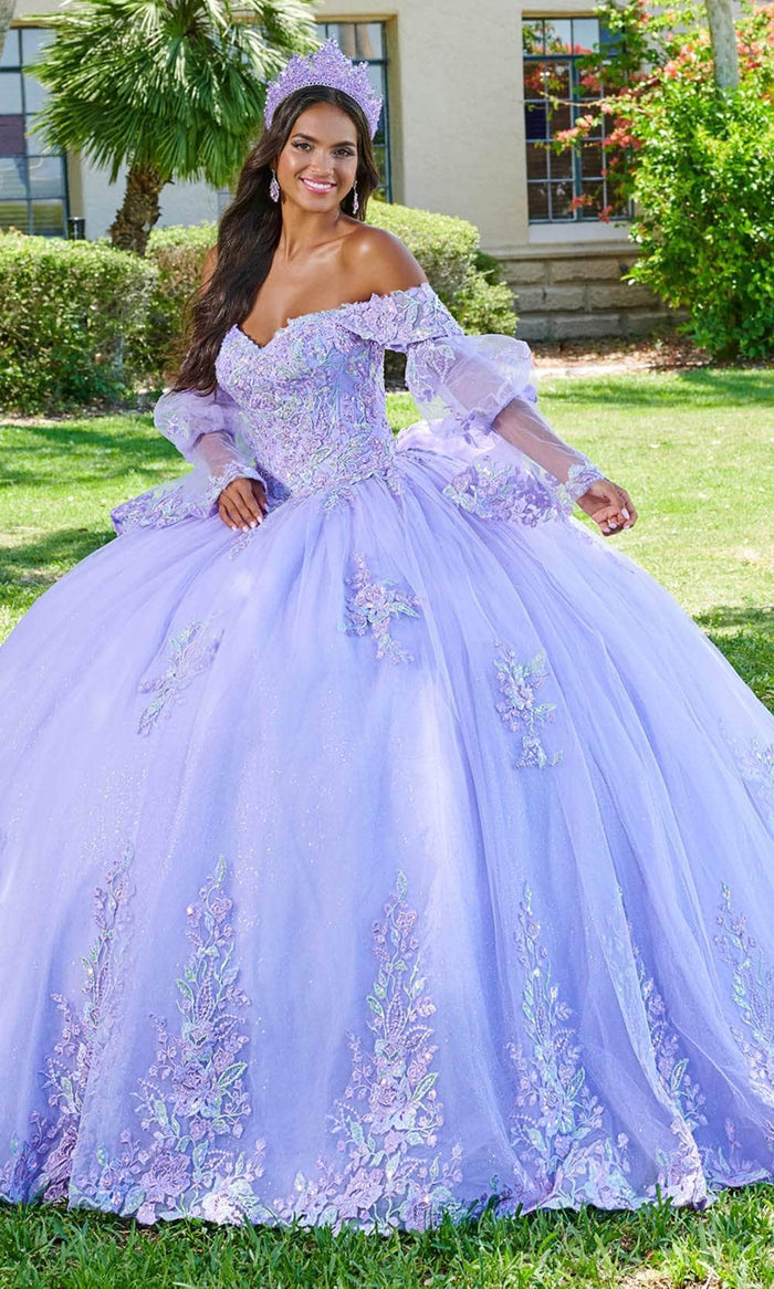 Quinceanera Collection 26078 - Lace Applique Off-Shoulder Ballgown Ball Gowns 0 / Lilac Multi