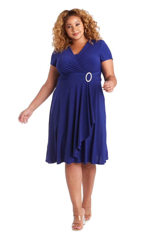 R&M Richards 1149W - Faux Wrap Cocktail Dress Special Occasion Dress 16W / Electric Blue