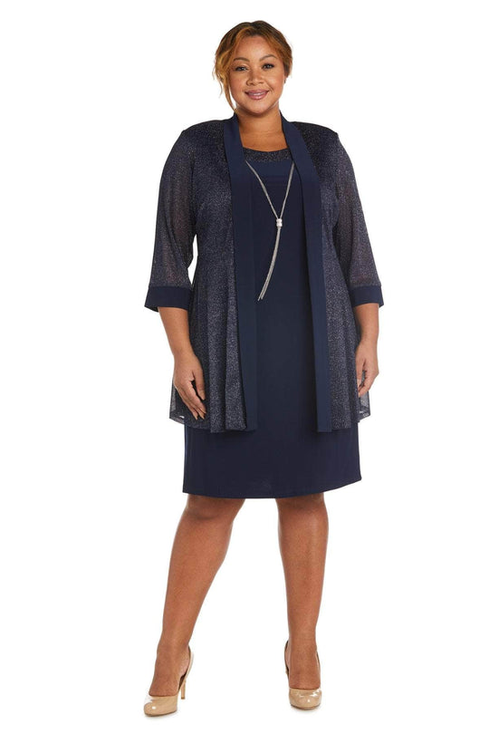 R&M Richards 1873W - Scoop Metallic Jacket Formal Dress Special Occasion Dress 18W / Navy