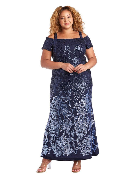 R&M Richards 7133W - Cold Shoulder Fitted Evening Dress Special Occasion Dress 20W / Navy