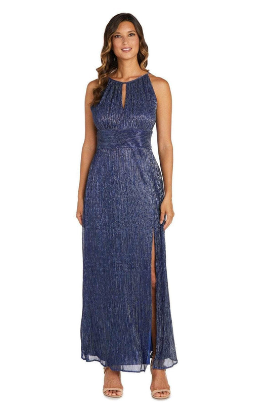 R&M Richards 9283 - Halter Slit Evening Dress Special Occasion Dress 8 / Blue