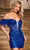 Rachel Allan 40295 - Feather Detailed Off-Shoulder Cocktail Dress Cocktail Dresses 00 / Royal