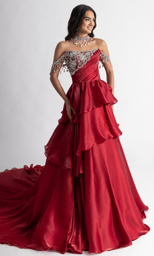 Rachel Allan 50401 - Sparkling Fringe Off Shoulder Ballgown
