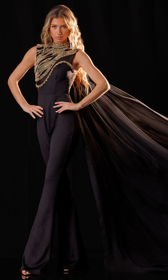 Rachel Allan 50432 - Stone Embellished High Neck Jumpsuit