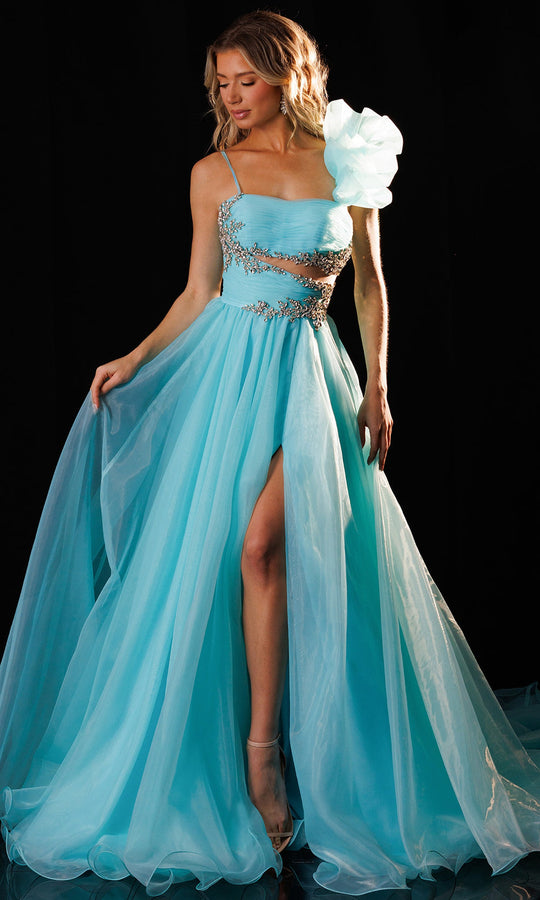Rachel Allan 50437 - Crystal Applique Illusion Cutout Gown