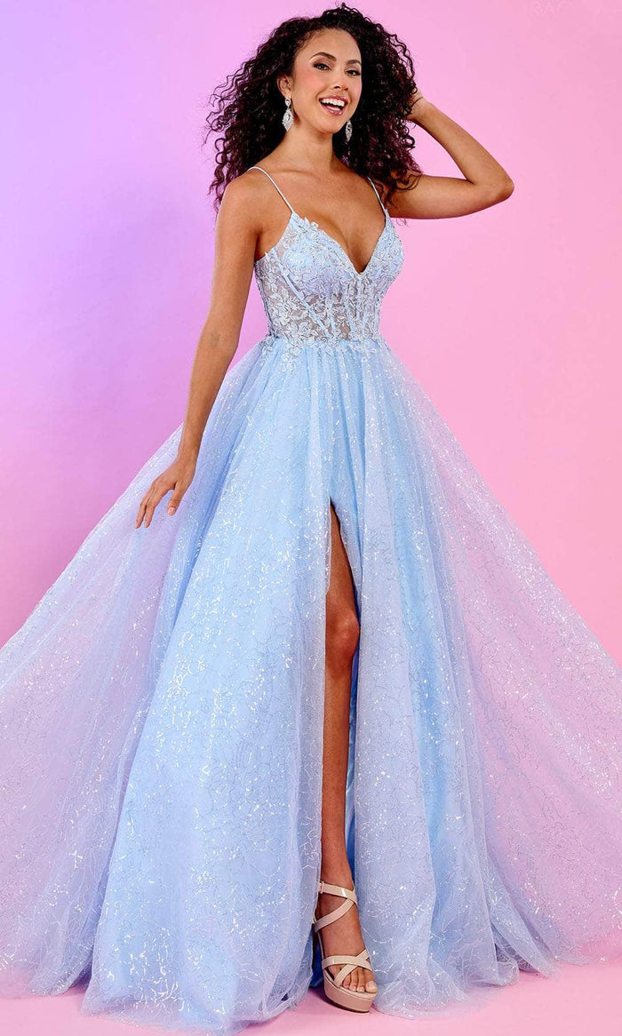 Rachel Allan 70510 - Applique A-Line Prom Dress Ball Gowns 00 / Blue