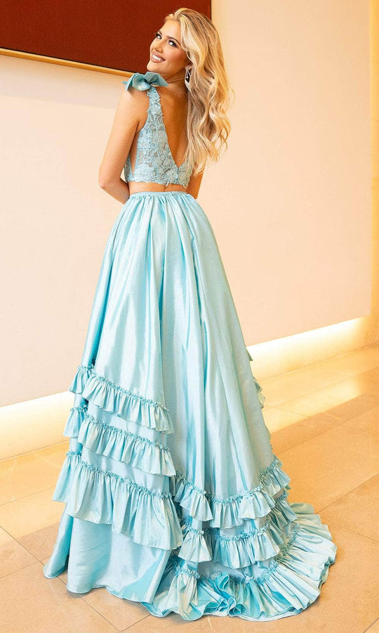 Rachel Allan 70718 - Two-Piece V-Neck Gown with Ruffled Skirt