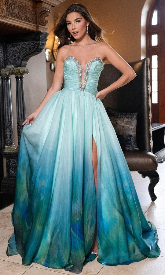 Rachel Allan 70727 - Strapless Ombre Gown with Crystal Bodice