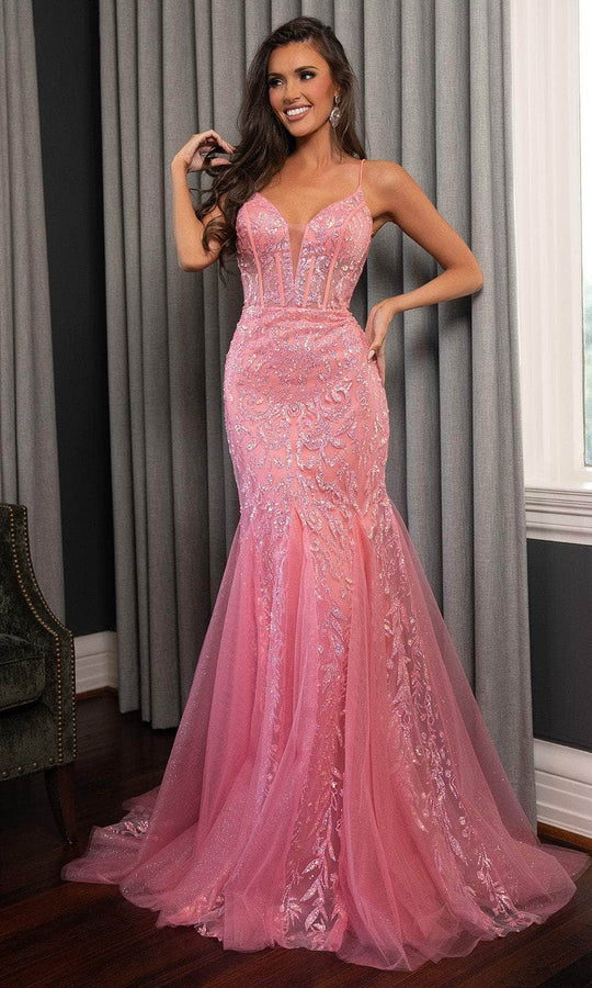 Rachel Allan 70750 - Beaded Lace Mermaid Gown with Tulle Train