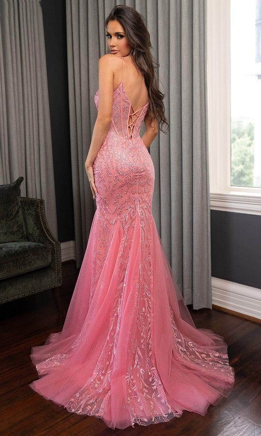 Rachel Allan 70750 - Beaded Lace Mermaid Gown with Tulle Train
