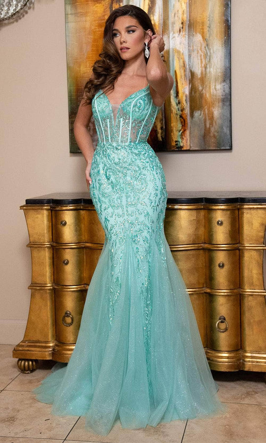 Rachel Allan 70750 - Beaded Lace Mermaid Gown with Tulle Train