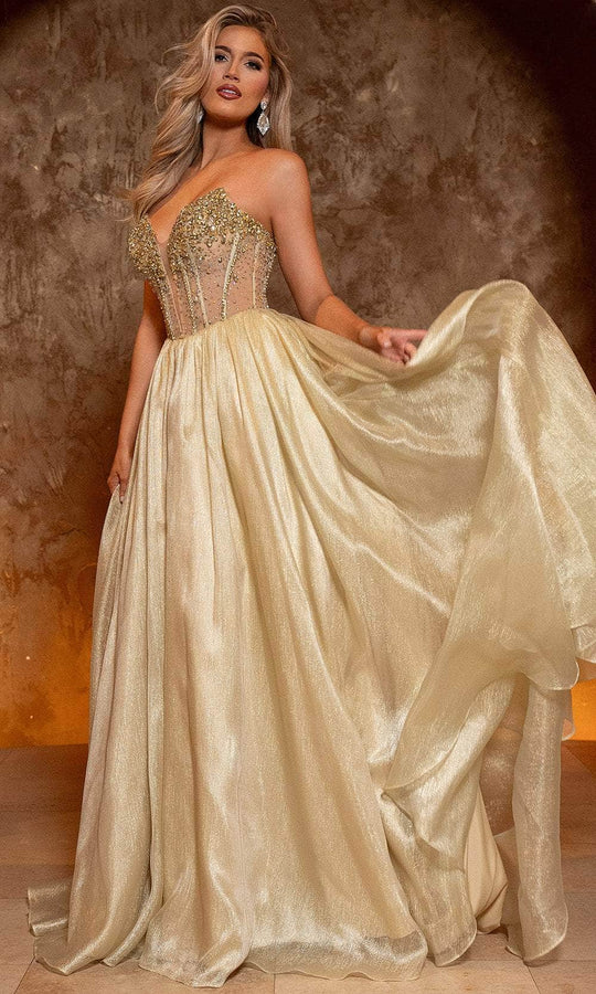 Rachel Allan 70812 - Plunging V-Neck Shimmer Ballgown