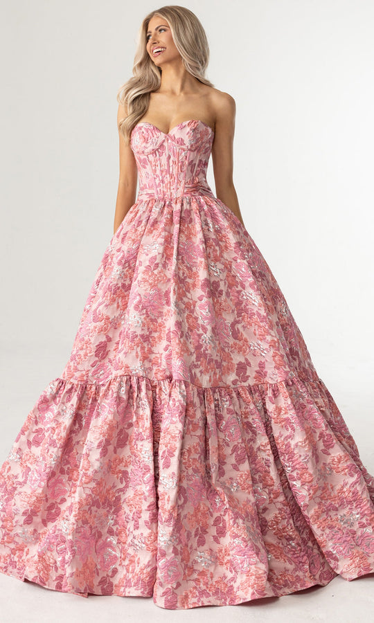 Rachel Allan 70939 - Floral Texture Tiered A-Line Prom Gown