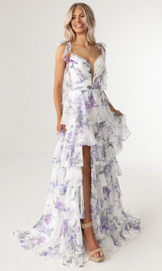Rachel Allan 70953 - Floral Print Tiered A-Line Evening Gown