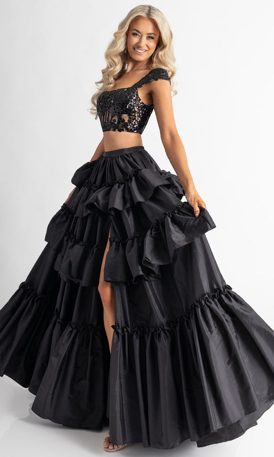 Rachel Allan 70966 - Two-Piece Tiered High Slit Prom Gown