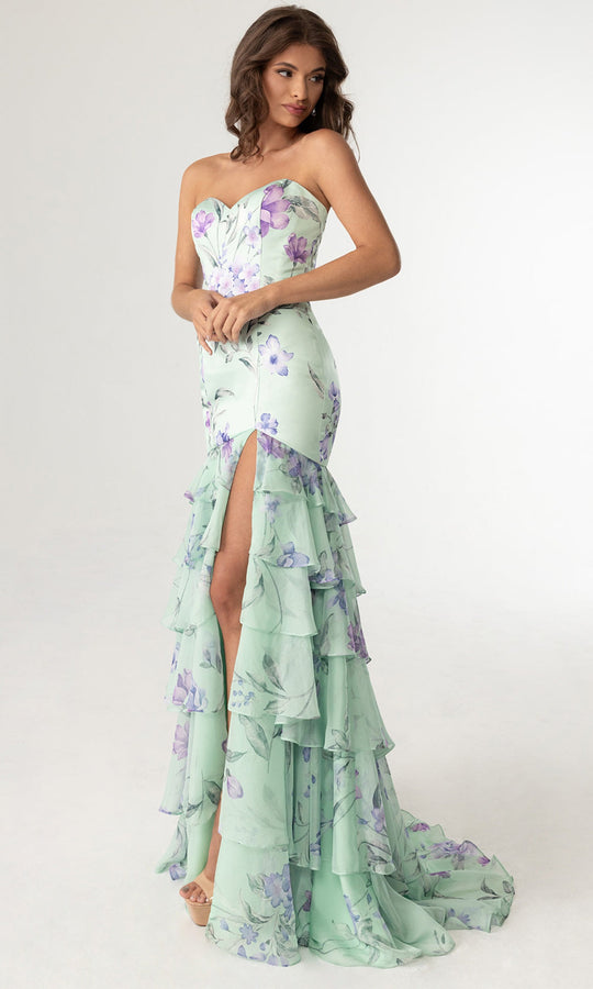 Rachel Allan 70995 - Floral Print Tiered Trumpet Evening Gown