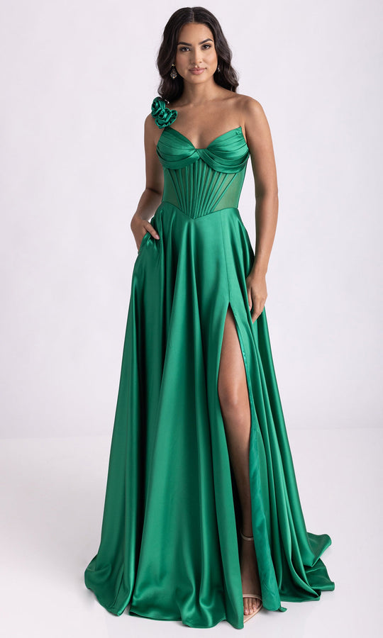 Rachel Allan 71004 - Corset Bodice Floral Shoulder Evening Gown