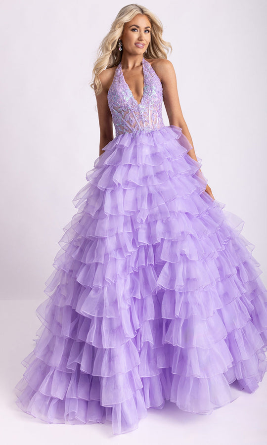 Rachel Allan 71006 - Bow Back Beaded Applique Corset Gown