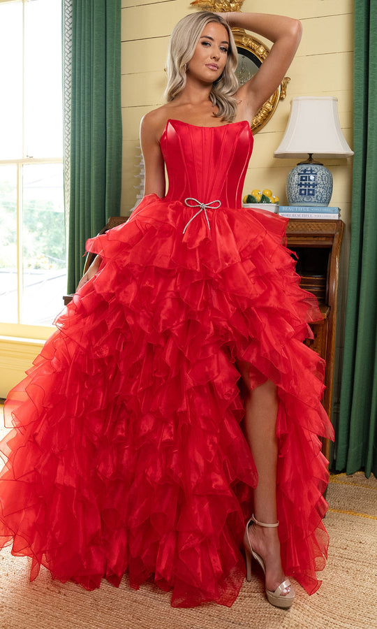 Rachel Allan 71018 - Organza Ruffle Ballgown with Corset Bodice