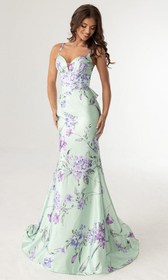 Rachel Allan 71023 - Sweetheart Floral Evening Gown with Ruffle Back