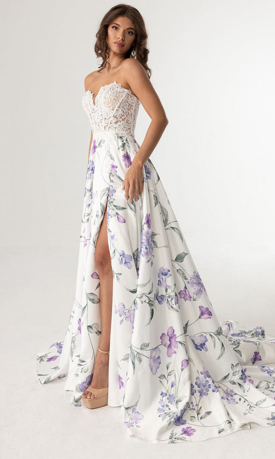 Rachel Allan 71031 - Strapless Lace Floral A-Line Gown