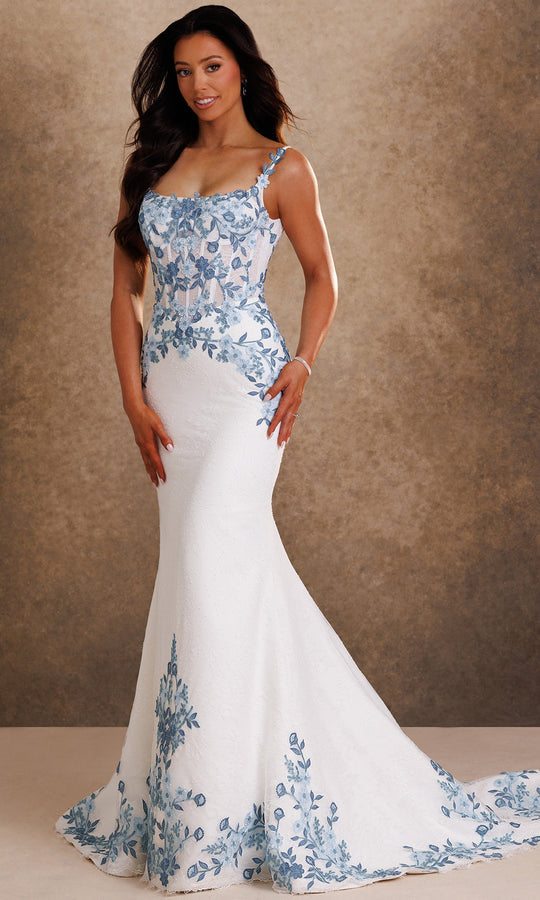 Rachel Allan Bridal RB2255 - Floral Scoop Neck Mermaid Gown