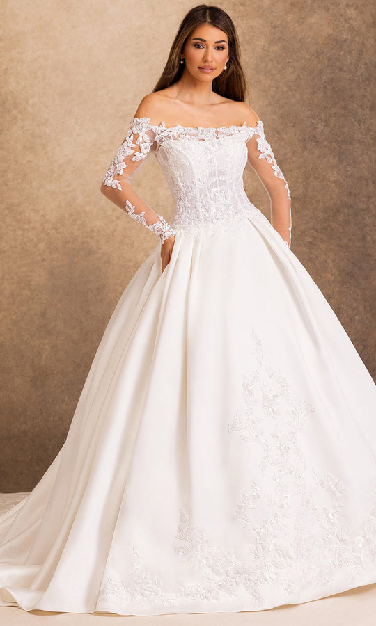 Rachel Allan Bridal RB2256 - Floral Embroidered Illusion Sleeve Gown