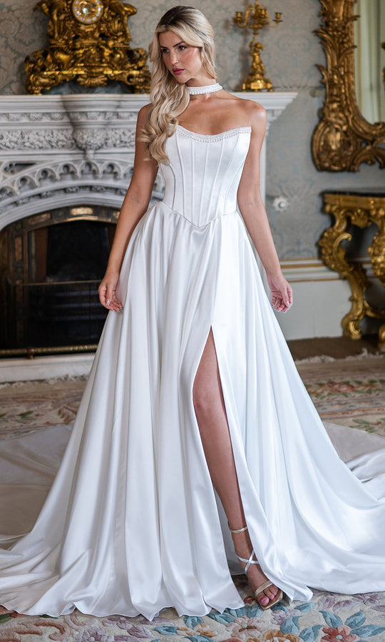 Rachel Allan RB3253 - Strapless Corset Gown with Slit